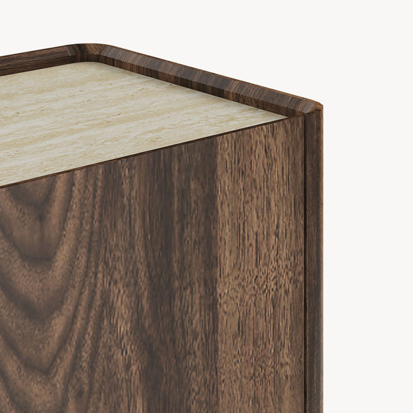 Buffet Trorlon 160x40x83 cm aspect noyer/travertin [en.casa]