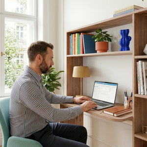 Bureau Onega avec étagère intégrée 143 x 114 x 40 cm effet bois [en.casa]