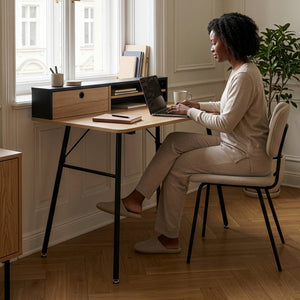 Bureau Var 93x90x50 cm Noir/Aspect chêne [en.casa]