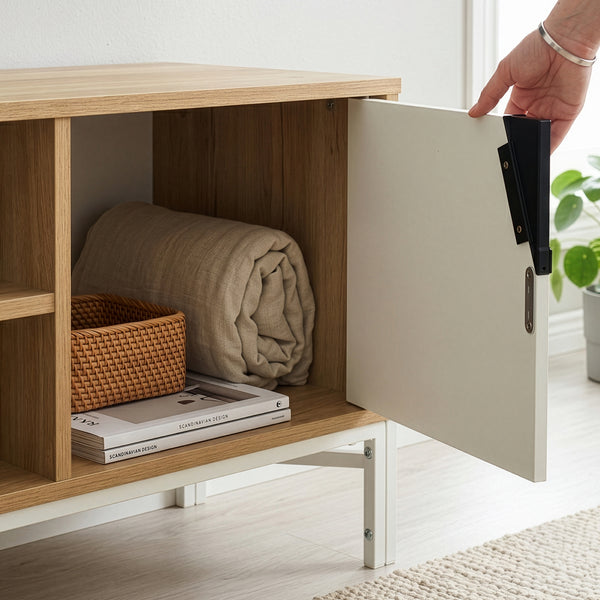 Meuble TV Kerrköndam 120x40x46 cm aspect chêne/blanc [en.casa]