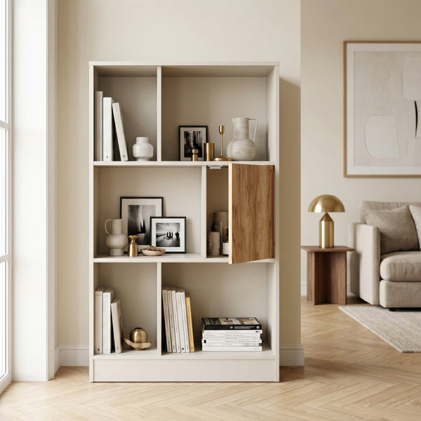Bibliothèque Karena 112x70x30 cm Crème blanc/Aspect chêne [en.casa]