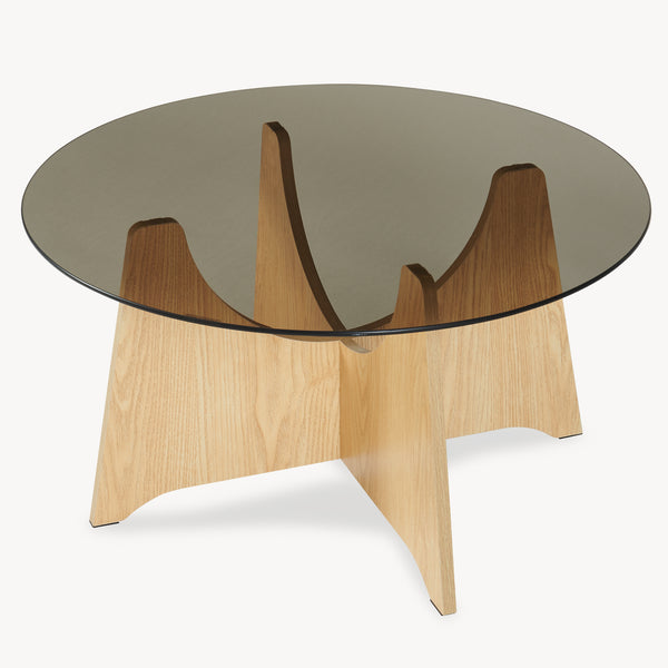 Table basse Omlar ronde Ø70x35 cm effet chêne / gris fumé [en.casa]