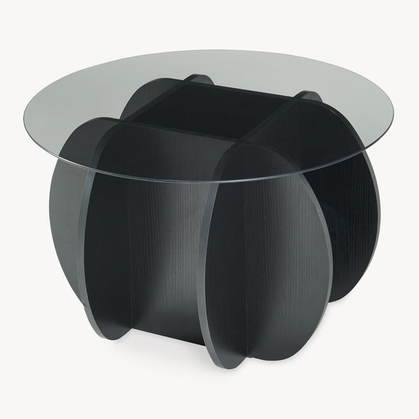 Table basse Karhuvandi avec plateau en verre Ø70x40 cm Noir/Gris [en.casa]