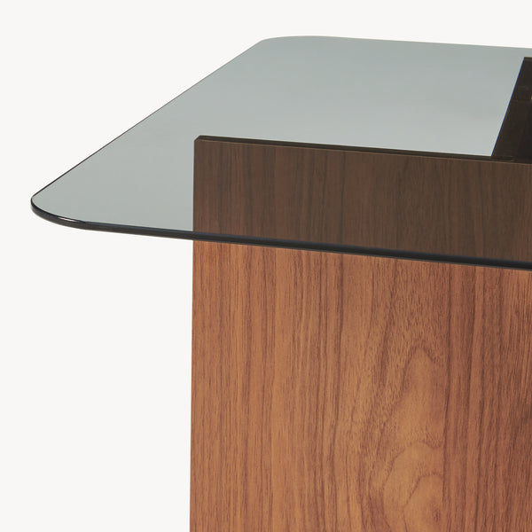 Table basse Benexjö avec plateau en verre 70 x 70 x 36 cm effet noyer / gris [en.casa]