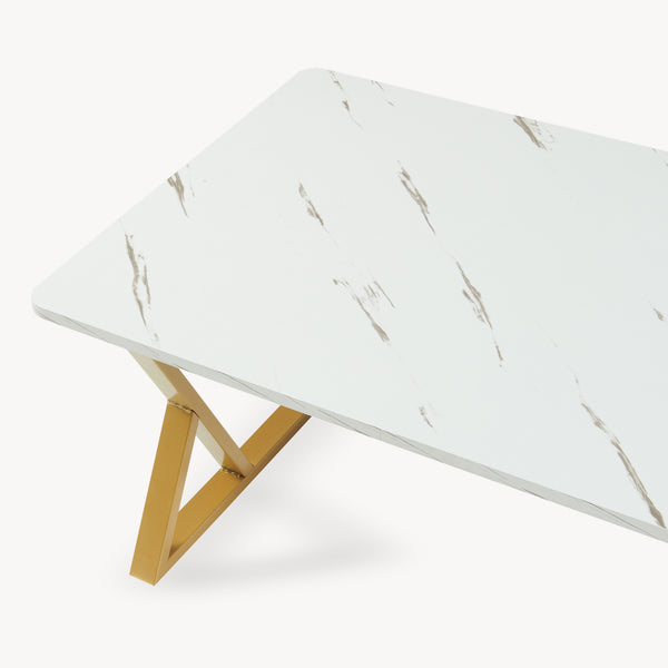 Table basse Nolu 120 x 60 x 46 cm doré / effet marbre, blanc [en.casa]