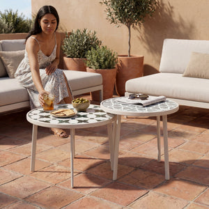 Table de salon d'extérieur Faeto 2 pcs. Plateau en verre Champagne [casa.pro]