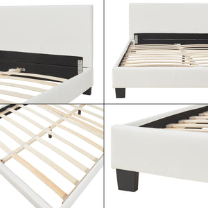 Corium lit capitonné 140 x 200cm  housse en cuir synthétique, moderne avec sommier à lattes blanc