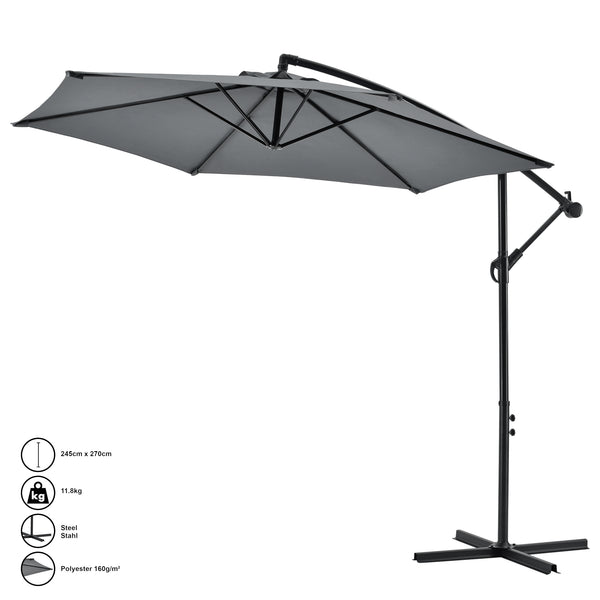 Parasol Budva 270 cm Polyester Acier Gris casa.pro