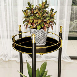 Support de plantes Oulainen à 2 niveaux métal 79 x 28 x 28 cm noir or [en.casa]