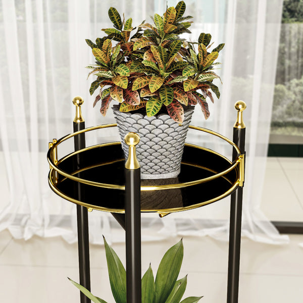 Support de plantes Oulainen à 2 niveaux métal 79 x 28 x 28 cm noir or [en.casa]