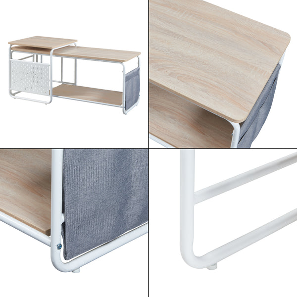 Table TV Dyrøy avec table d'appoint Blanc/Chêne [en.casa]