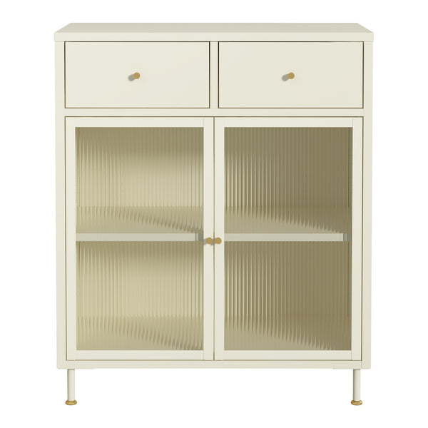 Buffet Lindau acier 97x80x40 cm crème blanc [en.casa]