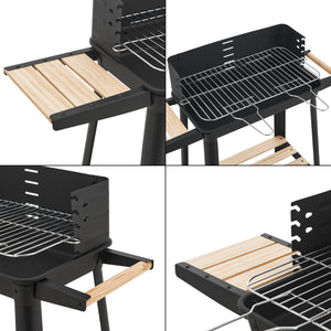 Chariot de barbecue Ari 78x86x30cm Noir/Bois [casa.pro]