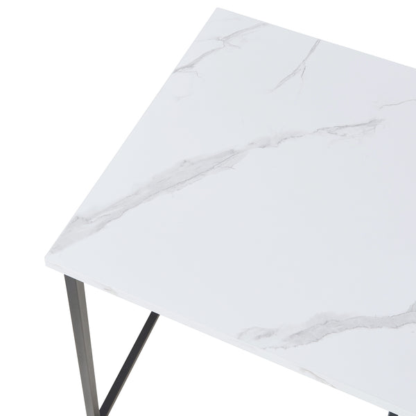 Table de salle à manger Trollhättan 3 pièces, aspect marbre, blanc [en.casa]