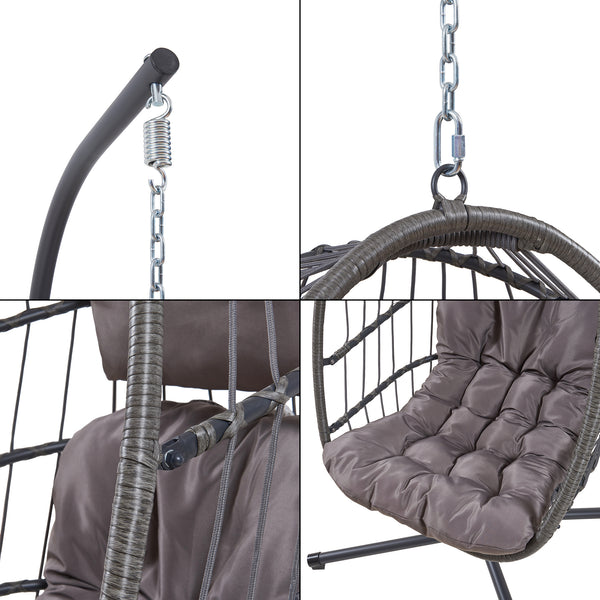 Fauteuil suspendu Edeng avec cadre 196x110x95 cm Gris [en.casa]