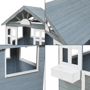 Maison de jeu pour enfants Vesa 138x120x102 cm Bois de sapin Gris [casa.pro]