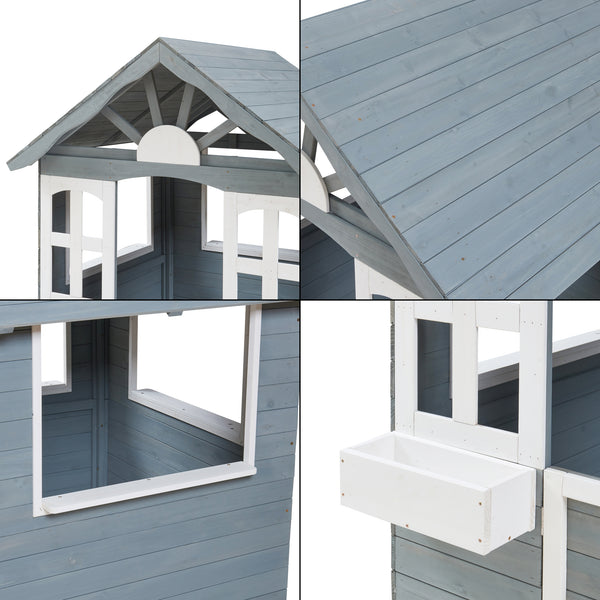 Maison de jeu pour enfants Vesa 138x120x102 cm Bois de sapin Gris [casa.pro]