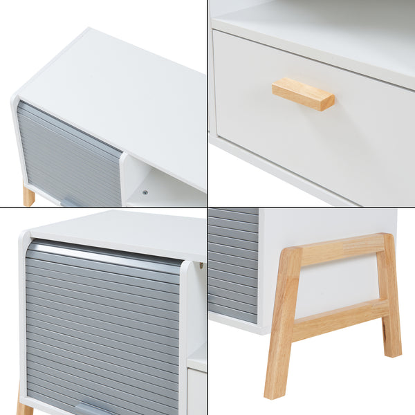 Meuble TV Kvaefjord 160x40x52 cm Blanc/Gris [en.casa]