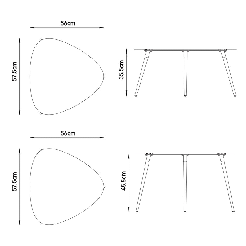 Croquis coté Lot de 2 tables basses Aymavilles gigognes gris anthracite casa.pro