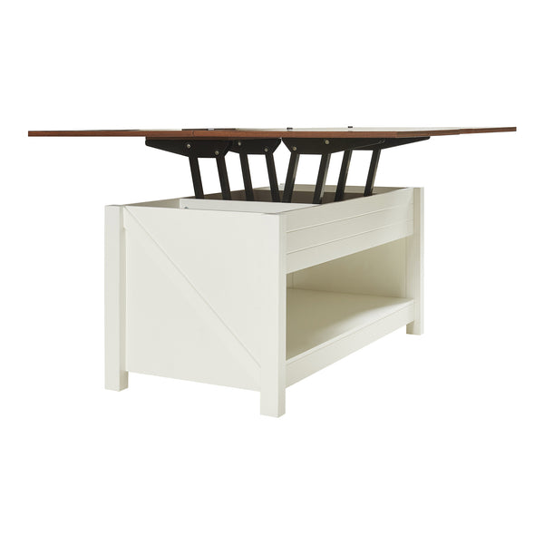 Table basse Kasama avec plateau relevable et espace de rangement 110x55x54 cm aspect noyer/blanc [en.casa]