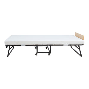 Lit pliant en métal Lustendi avec matelas 200x90cm Noir/effet chêne [en.casa]