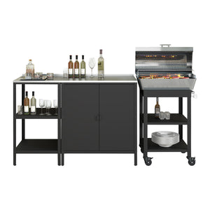 Ensemble d'extérieur Bolognano Étagère armoire et desserte Noir mat [casa.pro]