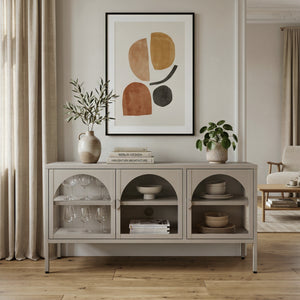 Buffet vitrine Klippestad acier verre 118 x 35 x 55 cm camel [en.casa]