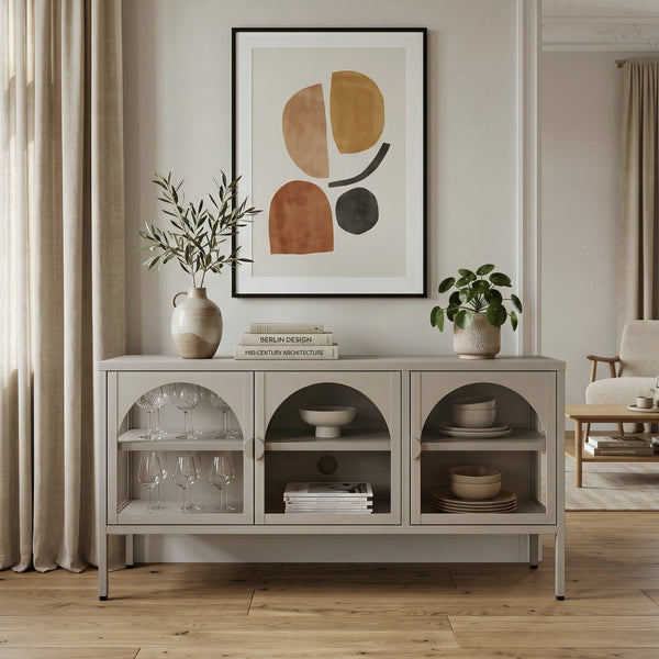 Buffet vitrine Klippestad acier verre 118 x 35 x 55 cm camel [en.casa]