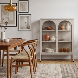 Buffet haut Klippestad acier verre trempé 95 x 80 x 35 cm camel [en.casa]