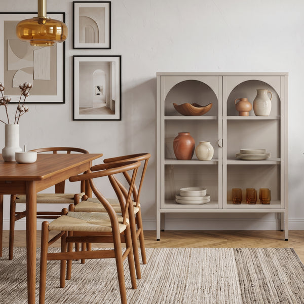 Buffet haut Klippestad acier verre trempé 95 x 80 x 35 cm camel [en.casa]
