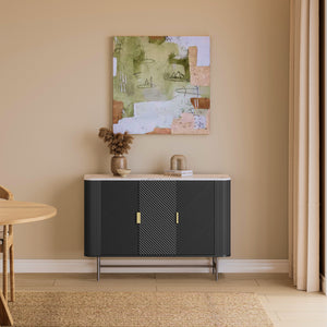 Buffet Olvehok 110 x 40 x 77 cm effet marbre noir [en.casa]
