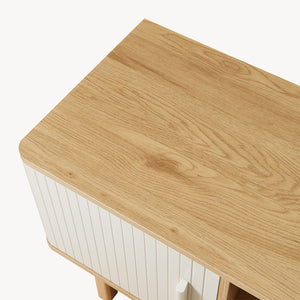 Meuble TV Ferrersp avec 2 portes 140x40x45 cm aspect chêne / couleur sable [en.casa]