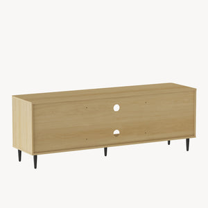 Meuble TV Lukhomso 152x40x54 cm aspect chêne / aspect rotin [en.casa]