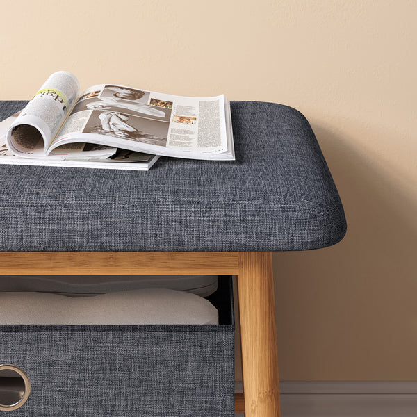 Banc à chaussures Vad bambou 90 x 30 x 45 cm naturel gris [en.casa]