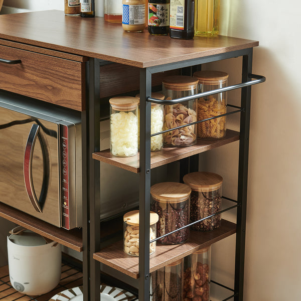 Étagère de cuisine coulissante Kirhuskyna 130 x 40 x 85 cm effet noyer / noir [en.casa]