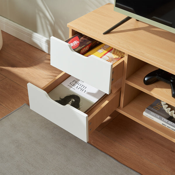 Meuble TV Bordkak 140x30x45 cm aspect chêne/blanc [en.casa]