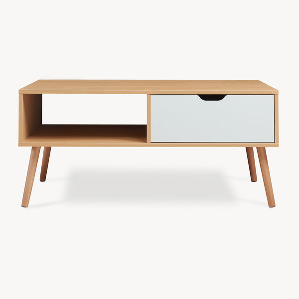 Table basse Bordkak avec tiroir 100x48x45 cm aspect chêne/blanc [en.casa]