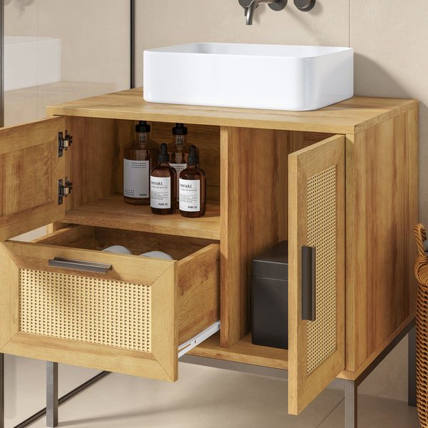 Meuble sous lavabo Marhasa 60 x 60 x 40 cm effet chêne / noir [en.casa]