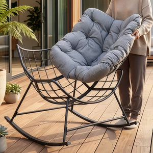 Fauteuil à bascule de jardin Villeneuve 85 x 90 x 91 cm noir gris [en.casa] 