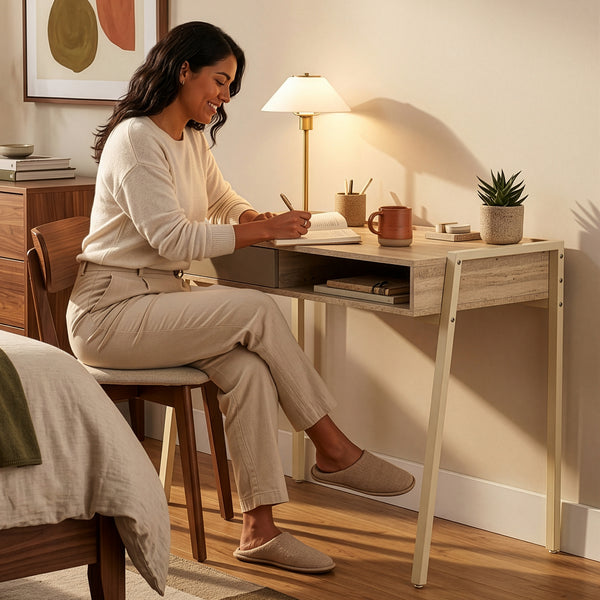 Bureau Boderas 107x55x78 cm Beige/Travertin [en.casa]