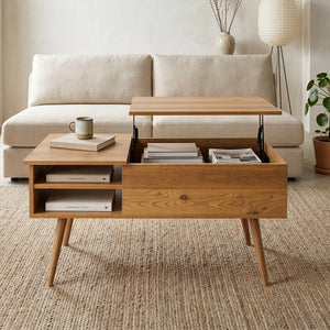 Table basse Vasdabod avec plateau relevable 96x59x50 cm aspect chêne [en.casa]