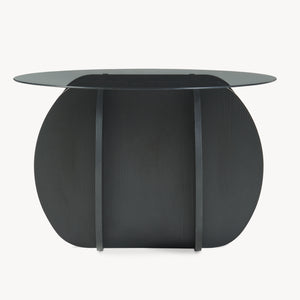 Table basse Karhuvandi avec plateau en verre Ø70x40 cm Noir/Gris [en.casa]
