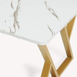 Table basse Nolu 120 x 60 x 46 cm doré / effet marbre, blanc [en.casa]