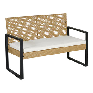 Salon de jardin 4 pièces Calciano aspect rotin beige noir naturel casa.pro