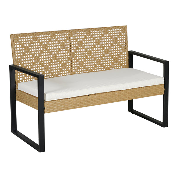 Salon de jardin 4 pièces Calciano aspect rotin beige noir naturel casa.pro