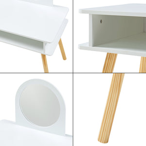 Coiffeuse pour enfants avec tabouret Ovanåker Blanc/Nature [en.casa]