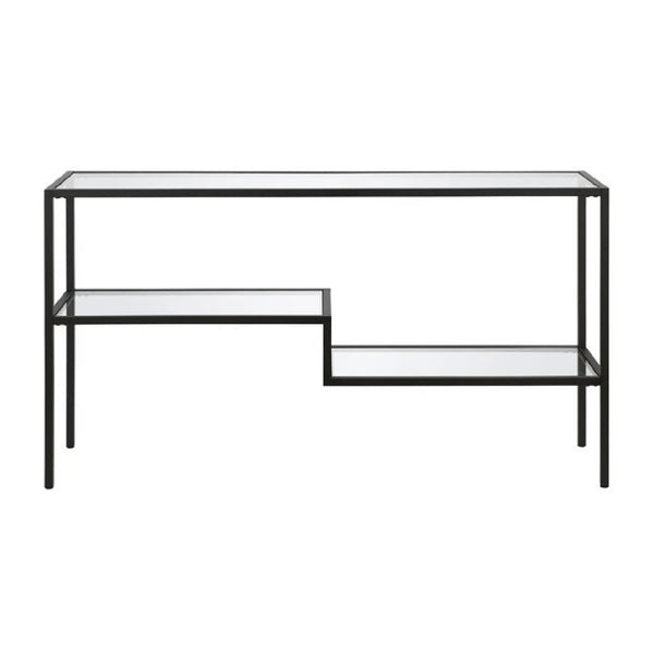 Console Videnel avec plateau en verre 120x30x76 cm Noir [en.casa]