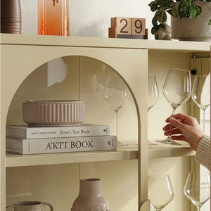 Buffet haut Klippestad acier verre trempé 95 x 80 x 35 cm camel [en.casa]