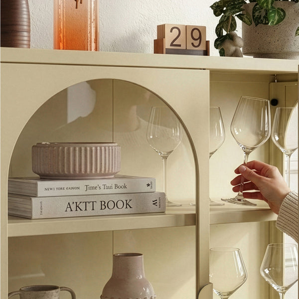 Buffet haut Klippestad acier verre trempé 95 x 80 x 35 cm camel [en.casa]