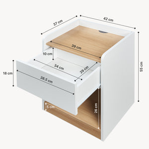 Table de chevet Kuorshare 55x42x37 cm Blanc/Aspect chêne [en.casa]
